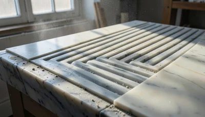 Documentary-style photograph, natural and observed, Italian marble sculptor's wo