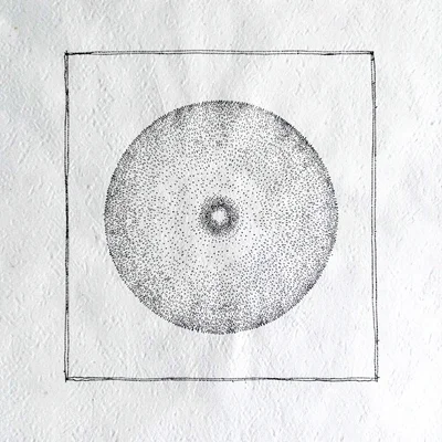 Venue-map detail of a single mat with stippled center circle and fine ink bounda