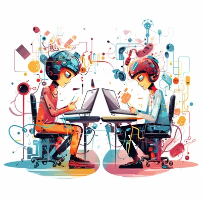 AI Creative Collaboration Subject Two stylized human-
