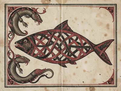 Knotwork fish form — fish silhouette filled with internal interlaced ribbon