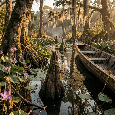 Atmospheric photograph with Louisiana bayou sensibility, Water hyacinths choking