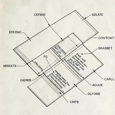 Exploded axonometric of a folded contract revealing nested clauses as labelled s