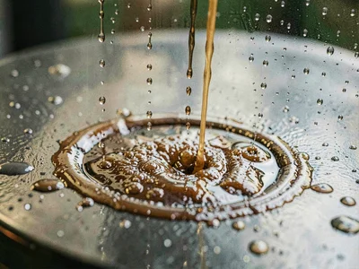 Iced coffee condensation, beads forming and falling, table ring growing