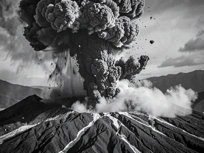 Eruption column collapsing into flow