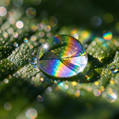 Macro of spectral dispersion through a water droplet acting as natural prism, si