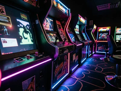 Floor-Level View Along Cabinet Row Neon Trim