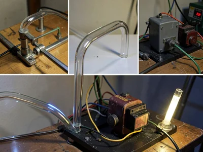 A glass tube bending jig with a half-formed curve resting in the form