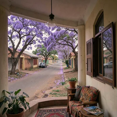 Jacaranda season purple light in suburban Harare, Zimbabwe, Borrowdale suburban 