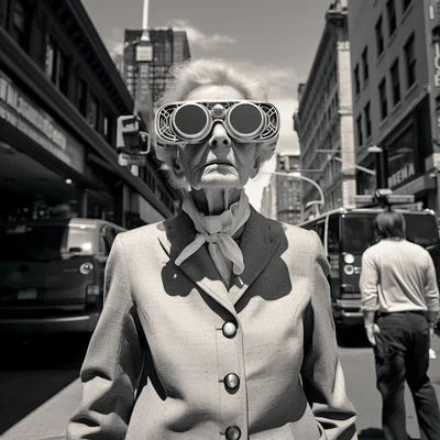 Street photo in the style of Vivian Maier An elderly