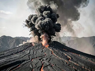 Lava fountain feeding ash column
