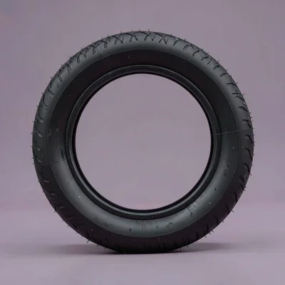 Flat-color hero of a bike tire as a bold black ring on a soft mauve ground