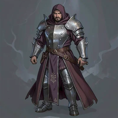Fantasy armor illustration, a witch hunter's coat armor with silver buttons and 