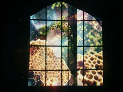 Window mullion grid over honeycomb macro, rectangular and hexagonal grids compet