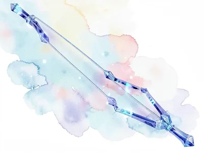 Translucent sapphire lowpoly longbow strung with a crystalline string and deep b