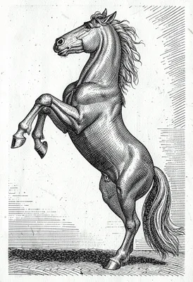 Rearing horse cross-hatched