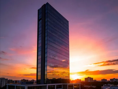 Single tower catching entire sunset spectrum