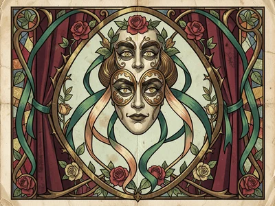 Theater Mask with Floral Frame