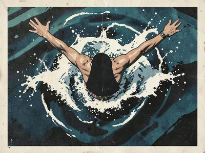 A swimmer seen from above cutting through water, arms spread wide