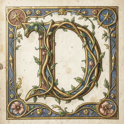 A vine-wrapped capital letter D