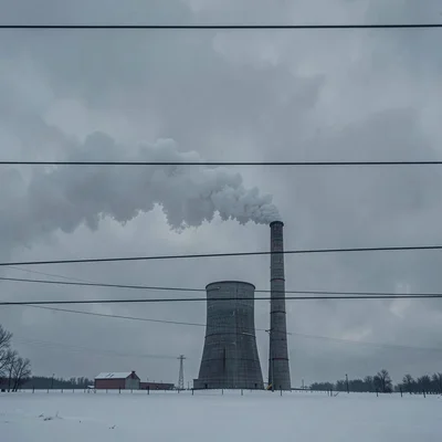 Stark Baltic minimalism, contemplative mood, Industrial smokestack against overc