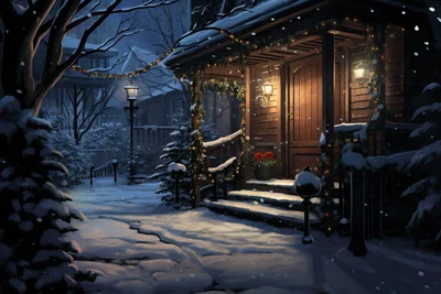 Doorway to Desires A quiet snowy evening footprints l