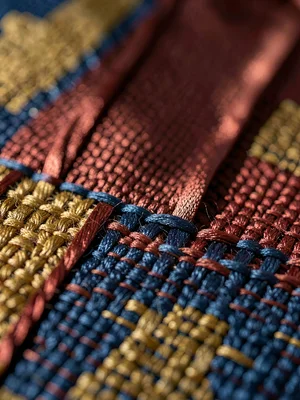 Satin-weave mulberry silk in madder-russet glows with long warp floats catching 