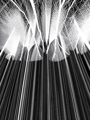 A forest canopy implied by vertical flow lines that fork and diverge at the top