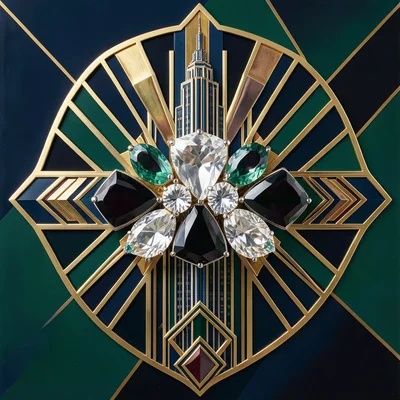 A jewelry design in the Deco style: a brooch with geometric arrangements of diam