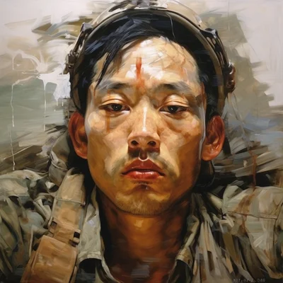 Painting portrait by Jenny Saville. vietnamese soldie