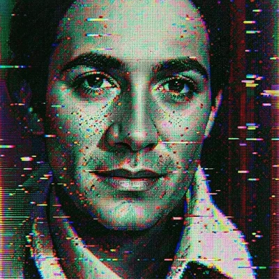 Dithered gradient extreme closeup, individual dot pattern visible in the ordered