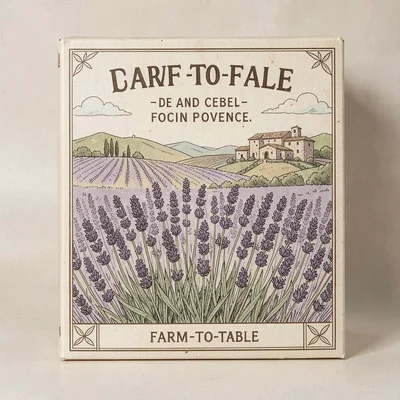 Artisan food packaging illustration, Lavender field in Provence , farm-to-table 