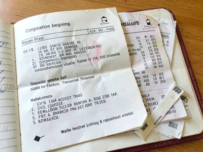 Baby's first purchase receipt kept in baby book, the documentation of consumptio