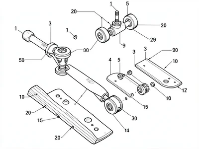 Skateboard truck exploded view