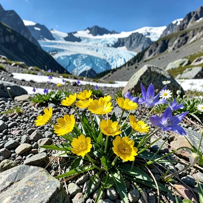 Glacier buttercup in moraine gravel