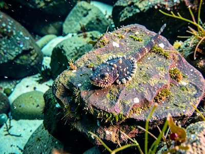 Chiton on rock surface camouflaged