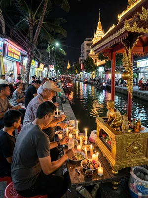 Vendor lighting spirit house candles