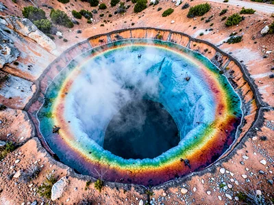 Concentric color rings around hot spring