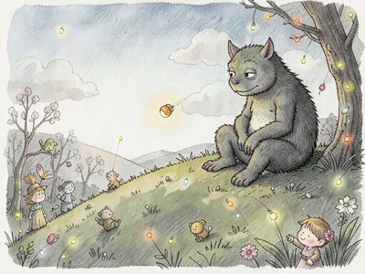 Lonely monster watching fireflies