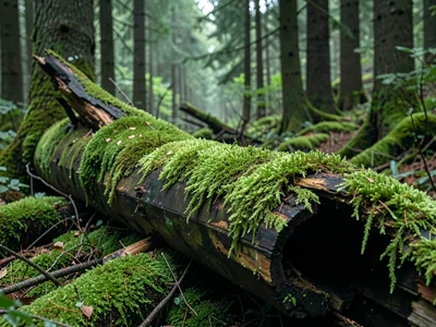 Moss carpet covering fallen log completely