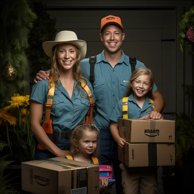 Akward family photo delivery worker family amazon