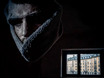 Window at lower right corner with most of building outside frame