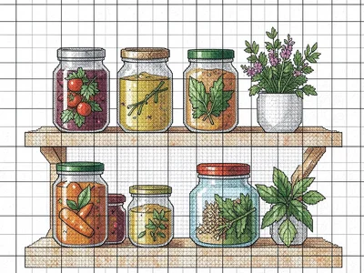 Cross-stitch kitchen shelf