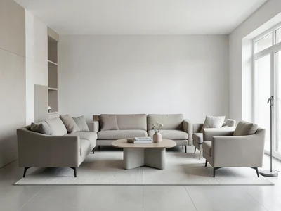 Living room reimagined in Bauhaus, Kandinsky-style arrangement of furniture form
