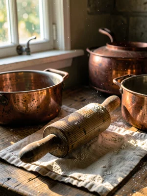 Worn Rolling Pin on Linen
