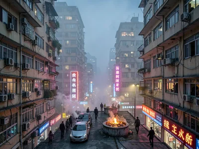 Street on building rooftop