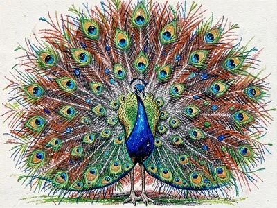Peacock displaying tail feathers
