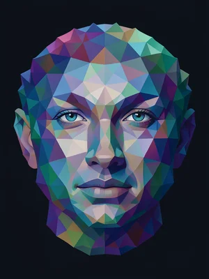 Face as Voronoi diagram, each cell a different shade, mathematical beauty