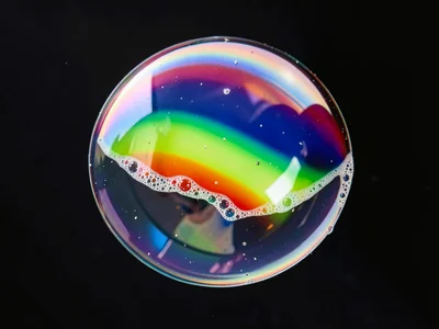 Soap film showing interference rainbow bands