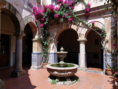 Arch-Framed Courtyard Fountain