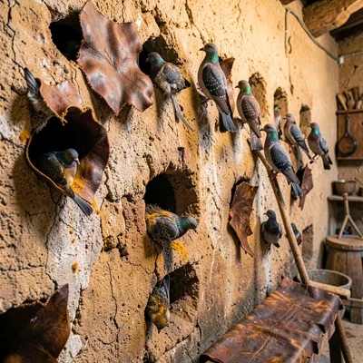 Through the Fes tannery eye, leather and dye craft, Pigeon holes in a tannery wa